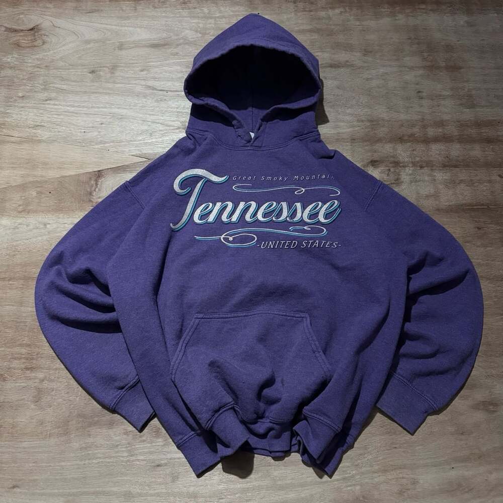Tennessee Great Smoky Mountains Purple Hoodie Medium Retro Souvenir Graphic